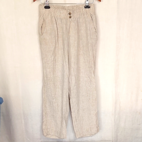 Briggs New York Pants - Briggs Light Tan Linen Blend Stretch Waist Wide Leg Pants Size Medium